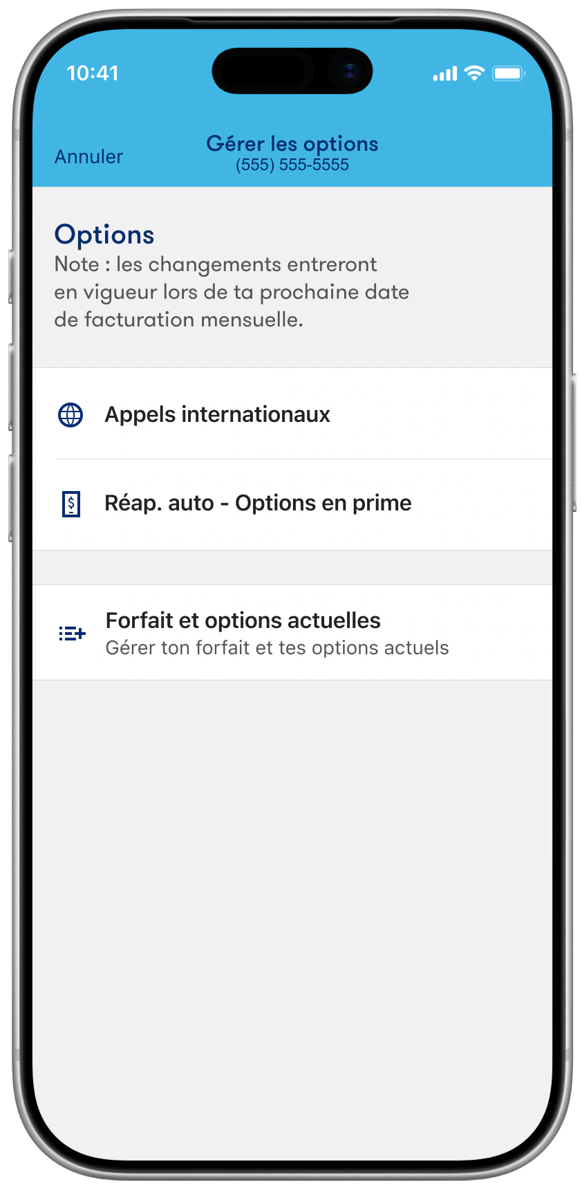 Gère <br>tes options